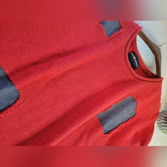 Vintage Red Striped Patch Sweater | Red & Pinstripe | Large - Picture 6 of 11